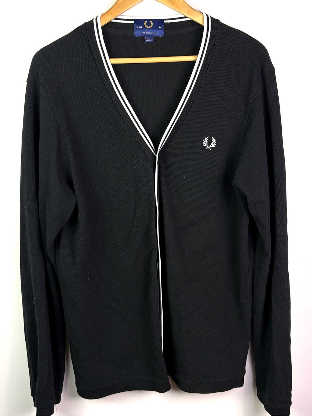 Fred Perry Black Cardigan with White Contrast Trim size XL